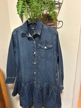 NWT Scoop Women's Denim Pleated Mini Shirt Dress. Perfect for all seasons. Sz L